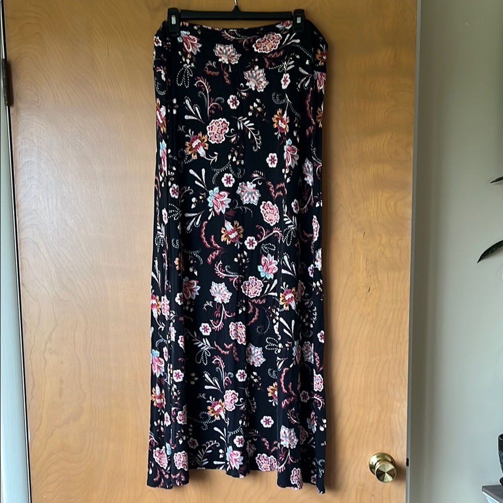 Maurices Black Floral Maxi A-Line Skirt